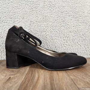 Bandolino Women's Size‎ 8M Black Suede Ankle Strap Block Heel Pumps
